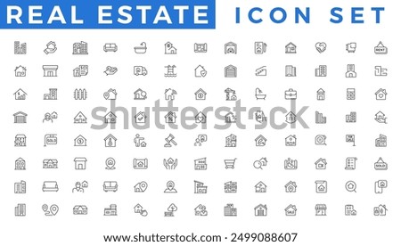 Real Estate minimal Line vector illustration. Housing, property, home loan, mortgage, icons set