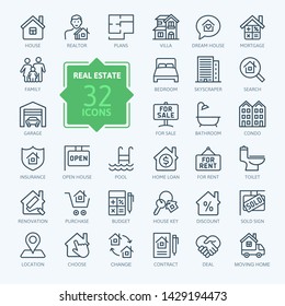 Real Estate minimal thin line web icon set. Included the icons as realty, property, mortgage, home loan and more. Outline icons collection. Simple vector illustration. - Shutterstock ID 1429194473