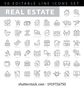 Real Estate minimal thin line web icon set. Included the icons as realty, property, mortgage, home loan and more. Outline icons collection. Simple vector illustration
