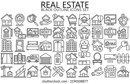 Real Estate Minimal Thin Line Web Icon Set. Included The Icons As Realty, Property, Mortgage, Home Loan And More. Outline Icons Collection. Simple Vector Illustration, EPS 10 Ready Convert To SVG.