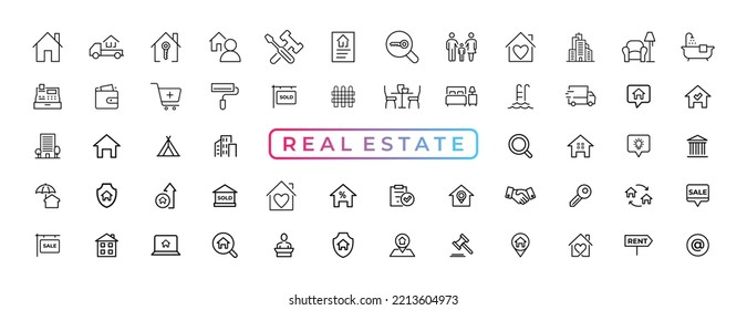 Real Estate minimal thin line web icon set. Included the icons as realty, property, mortgage, home loan and more. Outline icons collection. Simple vector illustration