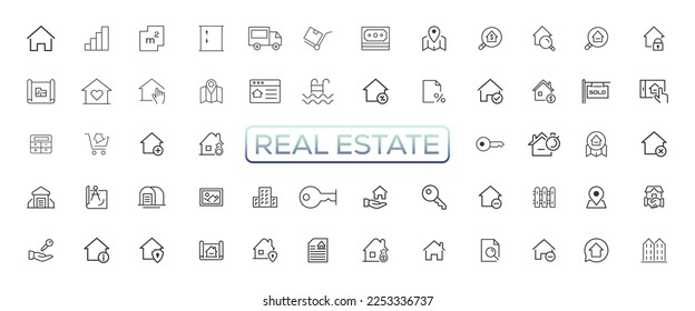 Real Estate minimal thin line web icon set. Included the icons as realty, property, mortgage, home loan and more. Outline icons collection. Simple vector illustration