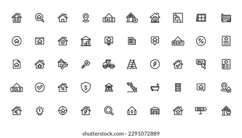 Real Estate minimal thin line web icon set. Included the icons as realty, property, mortgage, home loan and more. Outline icons collection
