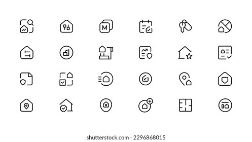 Real Estate minimal thin line web icon set. Included the icons as realty, property, mortgage, home loan and more. Outline icons collection