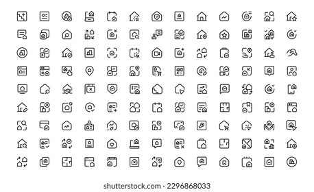 Real Estate minimal thin line web icon set. Included the icons as realty, property, mortgage, home loan and more. Outline icons collection