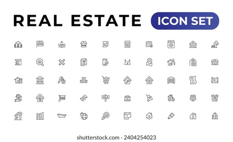 Real Estate minimal thin line web icon set. Included the icons as realty, property, mortgage, home loan and more. Outline icons collection. 