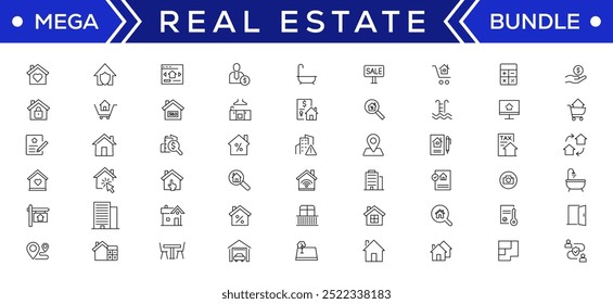 Real Estate minimal thin line web icon set. Included the icons as realty, property, mortgage, home loan and more. Outline icons collection