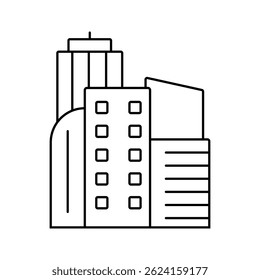 Ícones de linha fina mínima de imóveis. Edifício relacionado, casa, apartamento, venda, aluguel, hipoteca. Ilustração vetorial