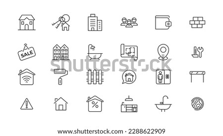 Real Estate minimal thin line web icon set. Included the icons as realty, property, mortgage, home loan and more. Outline icons collection. Simple vector illustration .
