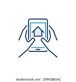 Real Estate Mobile App colored icon - Smartphone inside hands vector Realtor concept sign