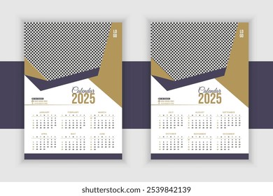 Diseño moderno del calendario de la pared 2025, diseño listo de la Plantilla del calendario de la pared 2025