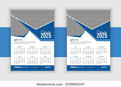 Diseño moderno del calendario de la pared 2025, diseño listo de la Plantilla del calendario de la pared 2025