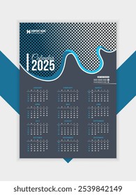 Diseño moderno del calendario de la pared 2025, diseño listo de la Plantilla del calendario de la pared 2025