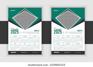 Diseño moderno del calendario de la pared 2025, diseño listo de la Plantilla del calendario de la pared 2025