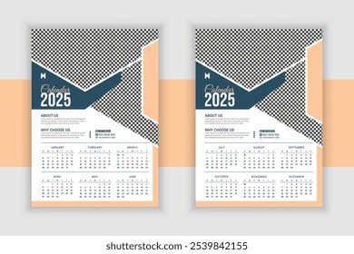 Diseño moderno del calendario de la pared 2025, diseño listo de la Plantilla del calendario de la pared 2025