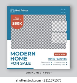 Real estate modern home sale social media post template