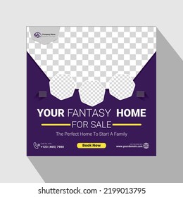 Real Estate Modern Home Sale Banner Or Social Media Post Design, Construction Social Media Post Banner Design Template