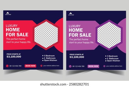 Real estate modern home sale social media post banner design template For digital marketing. 