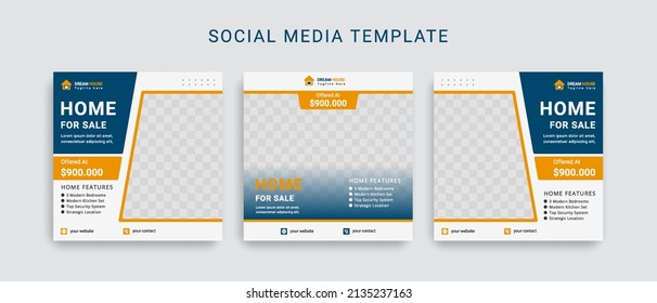 Real Estate and Modern Home Social Media Post Template. Editable Post Template Social Media Banners.