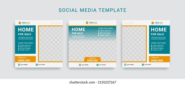 Real Estate and Modern Home Social Media Post Template. Editable Post Template Social Media Banners.