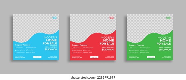 real estate modern house social media post or square web banner, home, property template design