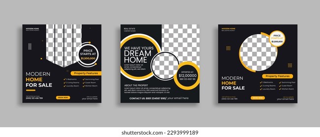 real estate modern house social media post or square web banner, home, property template design