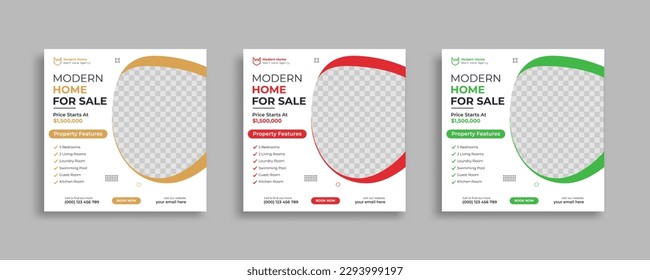 real estate modern house social media post or square web banner, home, property template design