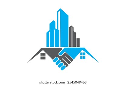 Real Estate Modern logo design template hand shake home building property icon