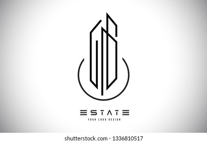 Real Estate Modern Monogram Logo Design. Real Estate Lines Abstract Buildings Icon Vector Illustration.