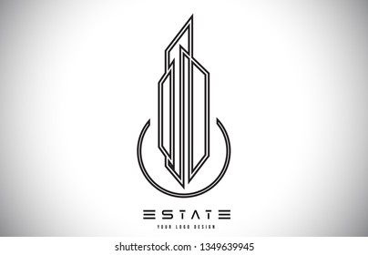 Real Estate Modern Monogram Logo Design. Real Estate Lines Abstract Buildings Icon Vector Illustration.