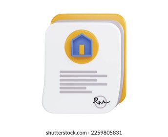 Real estate and money saving to house loan agreement paper with 3d vector icon illustration