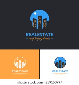 Real Estate Moon or Sun Effect Vector Icons, Logos, Sign, Symbol Template 