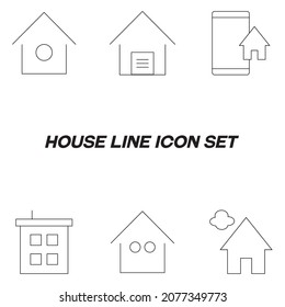 Real estate and mortgage concept. Collection of vector outline symbols for advertising, promotion, stores, banners. Line icons of flat houses and private houses as sign of home  
