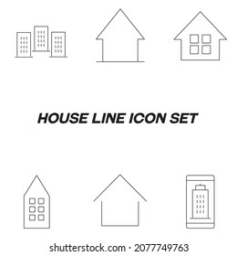 Real estate and mortgage concept. Collection of vector outline symbols for advertising, promotion, stores. Line icons of apartment buildings and private houses as symbols of property and home 
