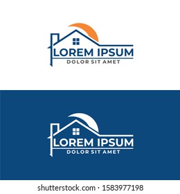 Real estate and mortgage logo template with roof top house and high building illustration in flat design monogram symbol