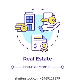 Real estate multi color concept icon. Wealth creation, rental income. Property management. Round shape line illustration. Abstract idea. Graphic design. Easy to use in infographic, presentation