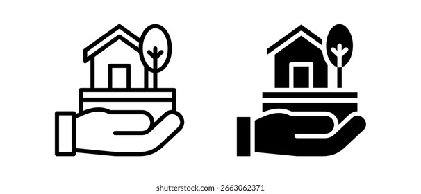 Conjunto de íconos múltiples de bienes raíces de Ilustración vectorial de dos líneas y glifos