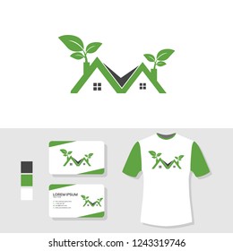 Real estate nature logo design with business card and t shirt mockup