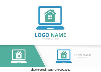 Real estate and notebook logo combination. House and laptop logotype design template.