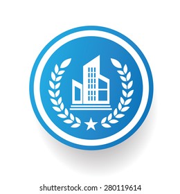 Real estate on blue button background,on white background,clean vector