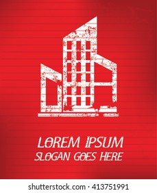 Real estate on red background,poster grunge design