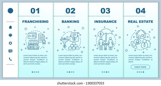 Real estate onboarding mobile app page screen vector template. Insurance. Banking. Franchising, investment walkthrough website steps with linear illustrations. UX, UI, GUI smartphone interface concept
