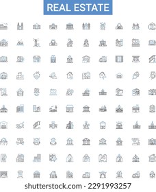 Real estate outline icons collection. Realty, Property, Broker, Studio, Condo, Mansion, Investment vector illustration set. Lease, Residence, Home line signs