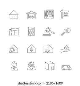 Real Estate Outline Icons Set Of Commercial Property Business Isolated Vector Illustration