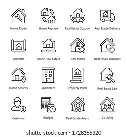 Real Estate outline Icons - stroke, vector