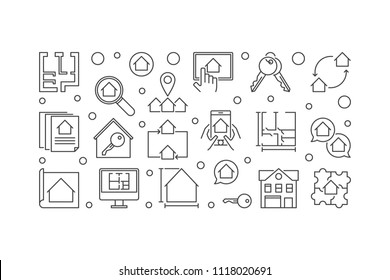 Real Estate outline vector horizontal concept banner or illustration