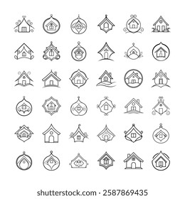 Real estate outline vector iconic set.