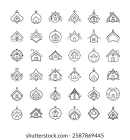 Real estate outline vector iconic set.