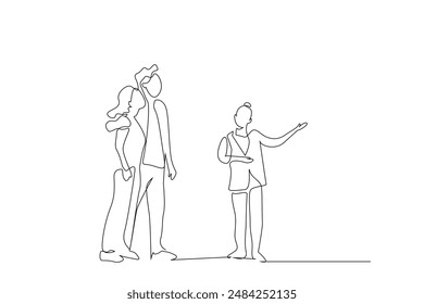 real estate owner seller couple  wants to buy show business one line art design vector