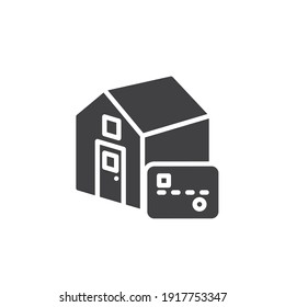 Real estate payment vector icon. filled flat sign for mobile concept and web design. House and credit card glyph icon. Symbol, logo illustration. Vector graphics